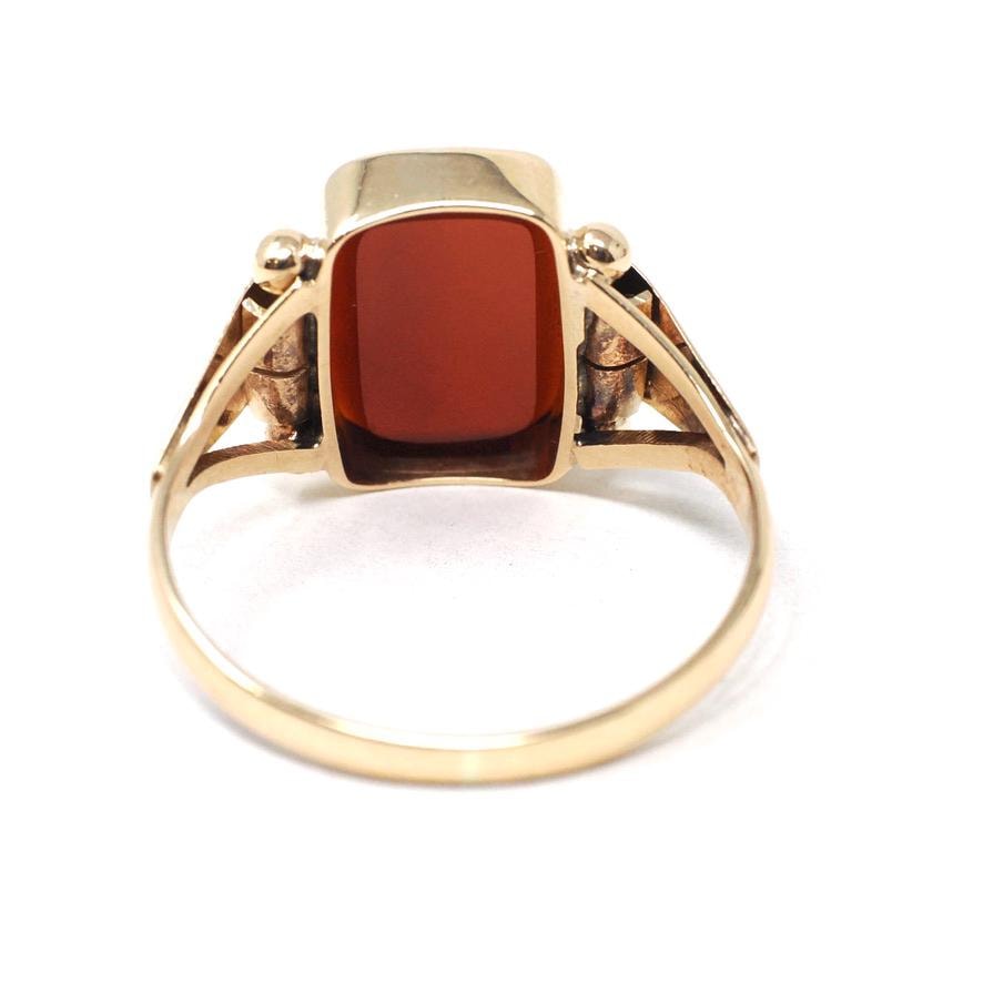 Antique Carnelian Ring - Victorian Era 14k Rosy Yellow Gold Natural Red Orange Gem Signet - Circa 1890s Era Size 9 1/4 Unisex Fine Jewelry