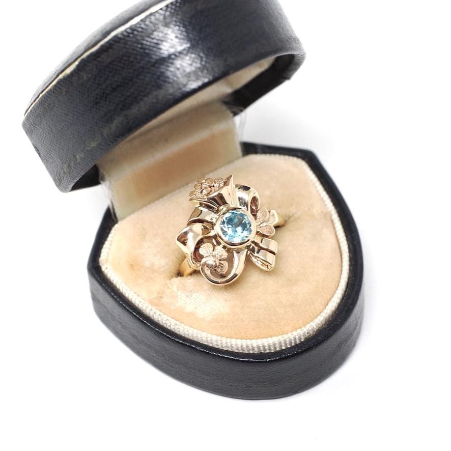 Vintage Zircon Ring - Mid Century 10k Yellow Gold Round Faceted