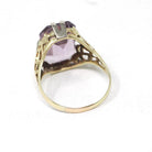 Vintage Amethyst Ring - Art Deco 14k Yellow Gold Filigree Emerald Cut Purple Gem - Circa 1930s Era Size 6 3/4 Floral Two Tone Fine Jewelry