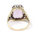 Vintage Amethyst Ring - Art Deco 14k Yellow Gold Filigree Emerald Cut Purple Gem - Circa 1930s Era Size 6 3/4 Floral Two Tone Fine Jewelry