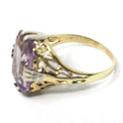 Vintage Amethyst Ring - Art Deco 14k Yellow Gold Filigree Emerald Cut Purple Gem - Circa 1930s Era Size 6 3/4 Floral Two Tone Fine Jewelry