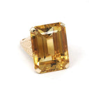 Vintage Citrine Ring - Retro 14k Yellow Gold Emerald Cut Natural Orange Yellow Gemstone Statement - Circa 1970s Era Size 7 1/2 Fine Jewelry