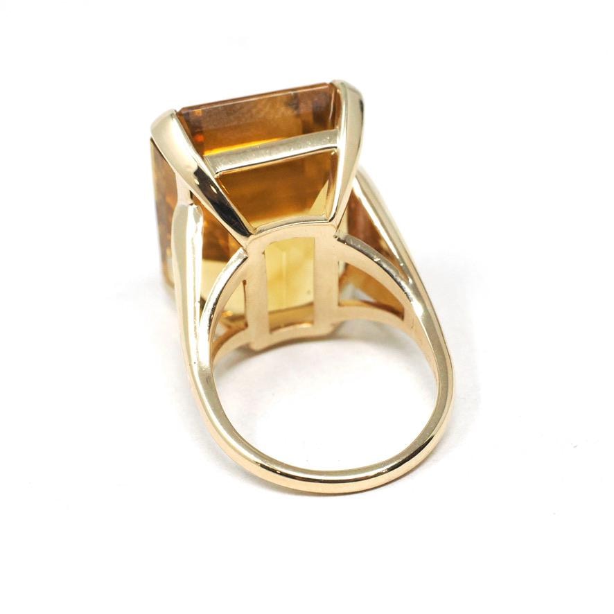 Vintage Citrine Ring - Retro 14k Yellow Gold Emerald Cut Natural Orange Yellow Gemstone Statement - Circa 1970s Era Size 7 1/2 Fine Jewelry