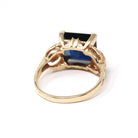 Vintage Created Sapphire Ring - Mid Century 10k Yellow Gold French Cut Square Blue Stone Solitaire - Circa 1940s Era Size 6 1/2 Fine Jewelry