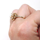 Opal Flower Ring - Modernist Era 10k Yellow Gold Natural Gemstone Cluster Halo - Circa 1970s Size 7 Floral Fine October Birthstone Jewelry