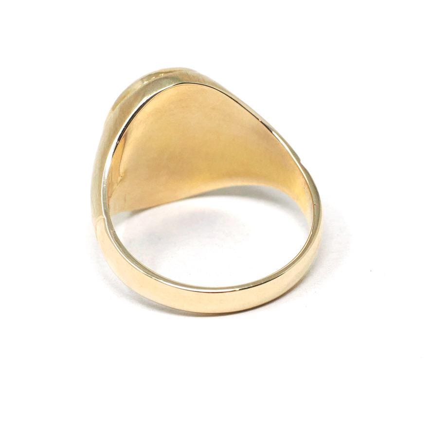 Modern Opal Ring - Estate 14k Yellow Gold Natural Oval Cabochon Gemstone Signet - Circa 2000s Era Size 9 1/2 Fine October Birthstone Jewelry
