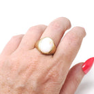 Modern Opal Ring - Estate 14k Yellow Gold Natural Oval Cabochon Gemstone Signet - Circa 2000s Era Size 9 1/2 Fine October Birthstone Jewelry