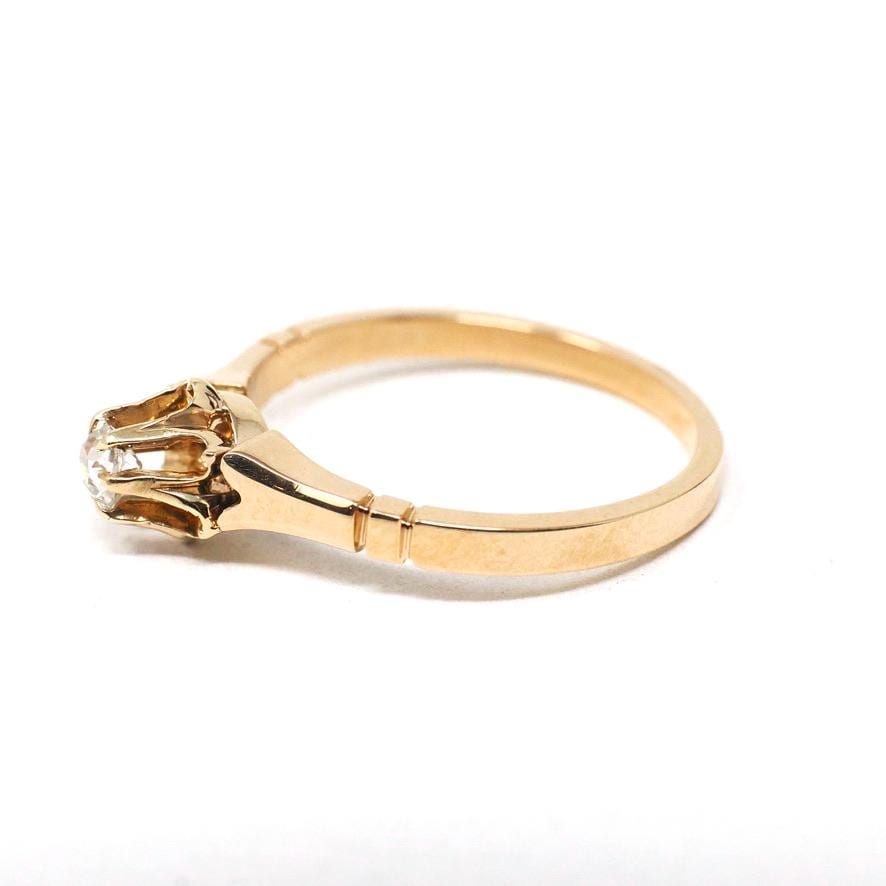 Antique Diamond Ring - Edwardian 14k Yellow Gold Natural .14 CT Old Mine Cut Solitaire - Circa 1900 Size 6 Buttercup Fine Engagement Jewelry