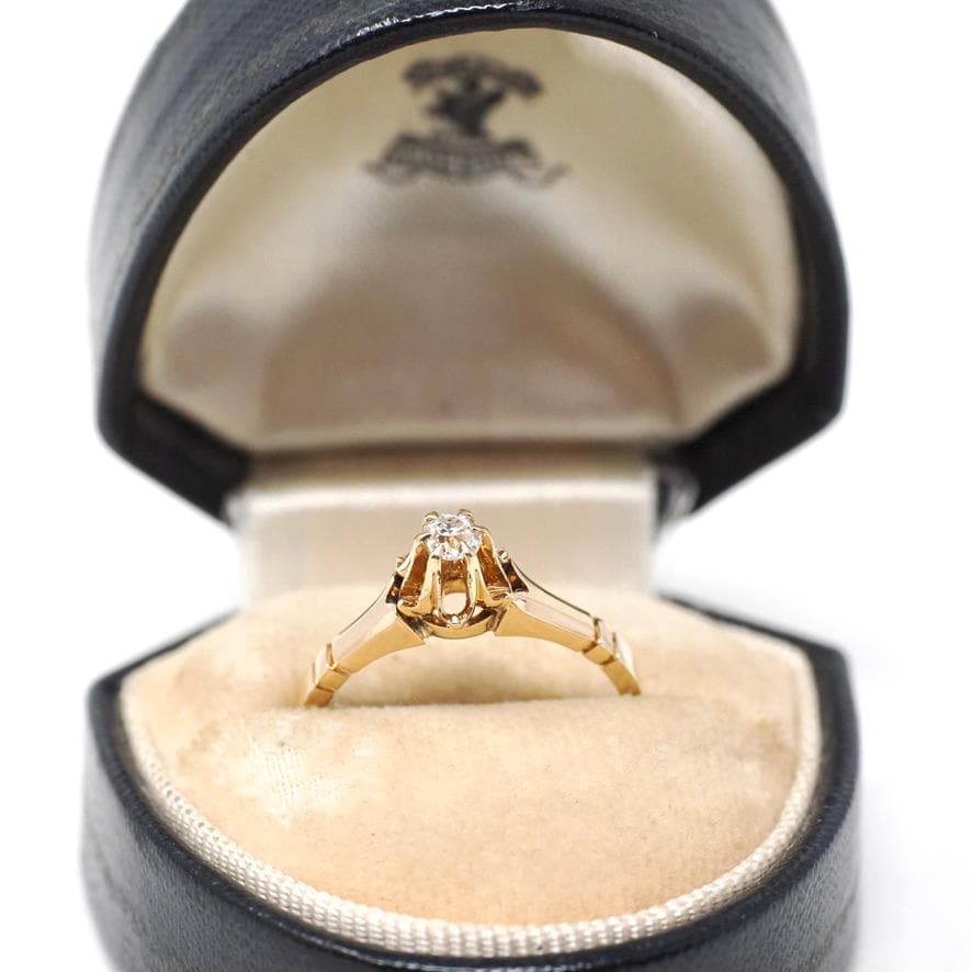 Antique Diamond Ring - Edwardian 14k Yellow Gold Natural .14 CT Old Mine Cut Solitaire - Circa 1900 Size 6 Buttercup Fine Engagement Jewelry