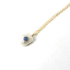 Pearl & Sapphire Charm Necklace - Antique 14k Yellow Gold Freshwater Cultured Pearl Stick Pin Conversion Pendant - Circa 1900s Fine Jewelry