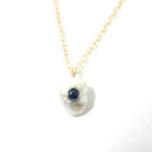 Pearl & Sapphire Charm Necklace - Antique 14k Yellow Gold Freshwater Cultured Pearl Stick Pin Conversion Pendant - Circa 1900s Fine Jewelry