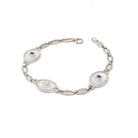 Rock Crystal Quartz Bracelet - Art Deco 14k White Gold Natural Diamond & Sapphire Accents - Circa 1930s Era Filigree Fine Panel Link Jewelry