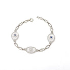 Rock Crystal Quartz Bracelet - Art Deco 14k White Gold Natural Diamond & Sapphire Accents - Circa 1930s Era Filigree Fine Panel Link Jewelry