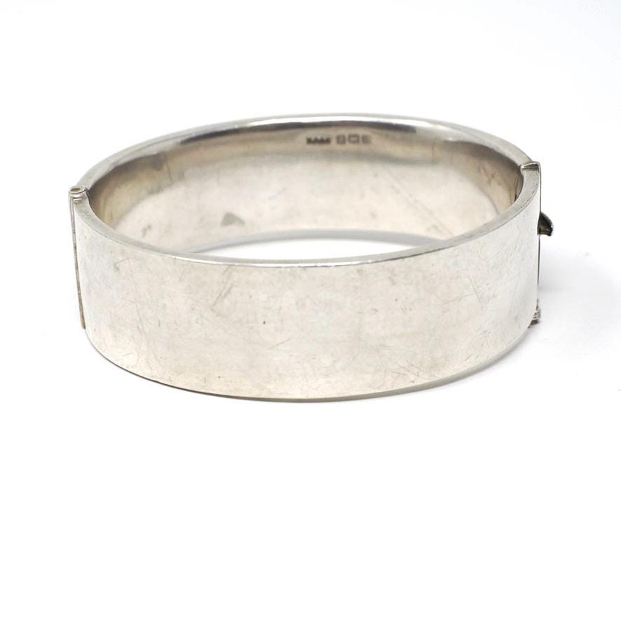 Antique Floral Bangle - Art Deco Sterling Silver Engraved Nature Leaf Designs - Hallmarked 1938 Wide Stacking Hinged Birmingham Jewelry
