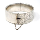 Antique Floral Bangle - Art Deco Sterling Silver Engraved Nature Leaf Designs - Hallmarked 1938 Wide Stacking Hinged Birmingham Jewelry