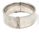 Antique Floral Bangle - Art Deco Sterling Silver Engraved Nature Leaf Designs - Hallmarked 1938 Wide Stacking Hinged Birmingham Jewelry