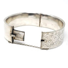 Antique Floral Bangle - Art Deco Sterling Silver Engraved Nature Leaf Designs - Hallmarked 1938 Wide Stacking Hinged Birmingham Jewelry