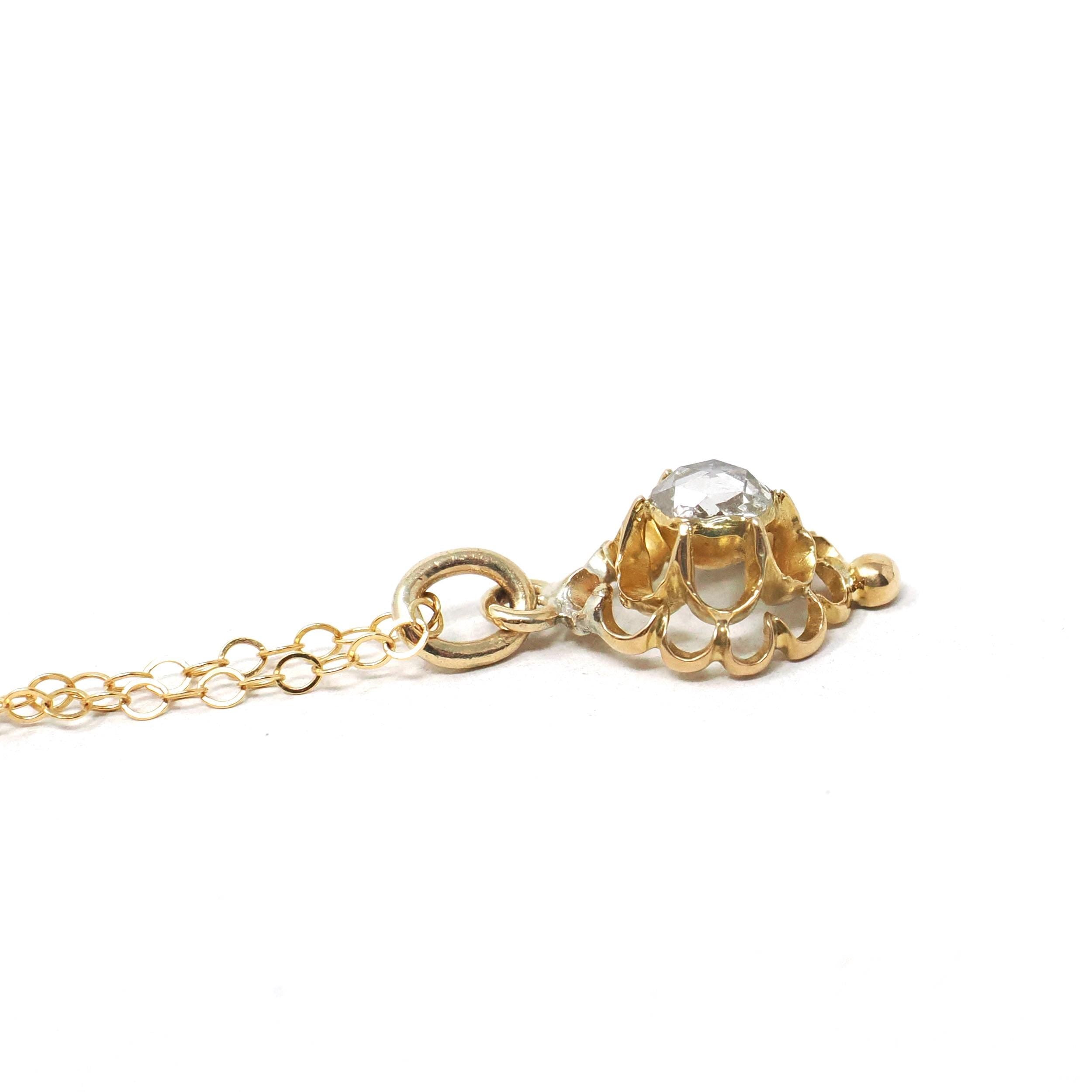 Georgian Diamond Pendant - Antique 18k Yellow Gold Natural Rose Cut Charm Necklace - Circa Late 1700s Early 1800s Era Buttercup Fine Jewelry