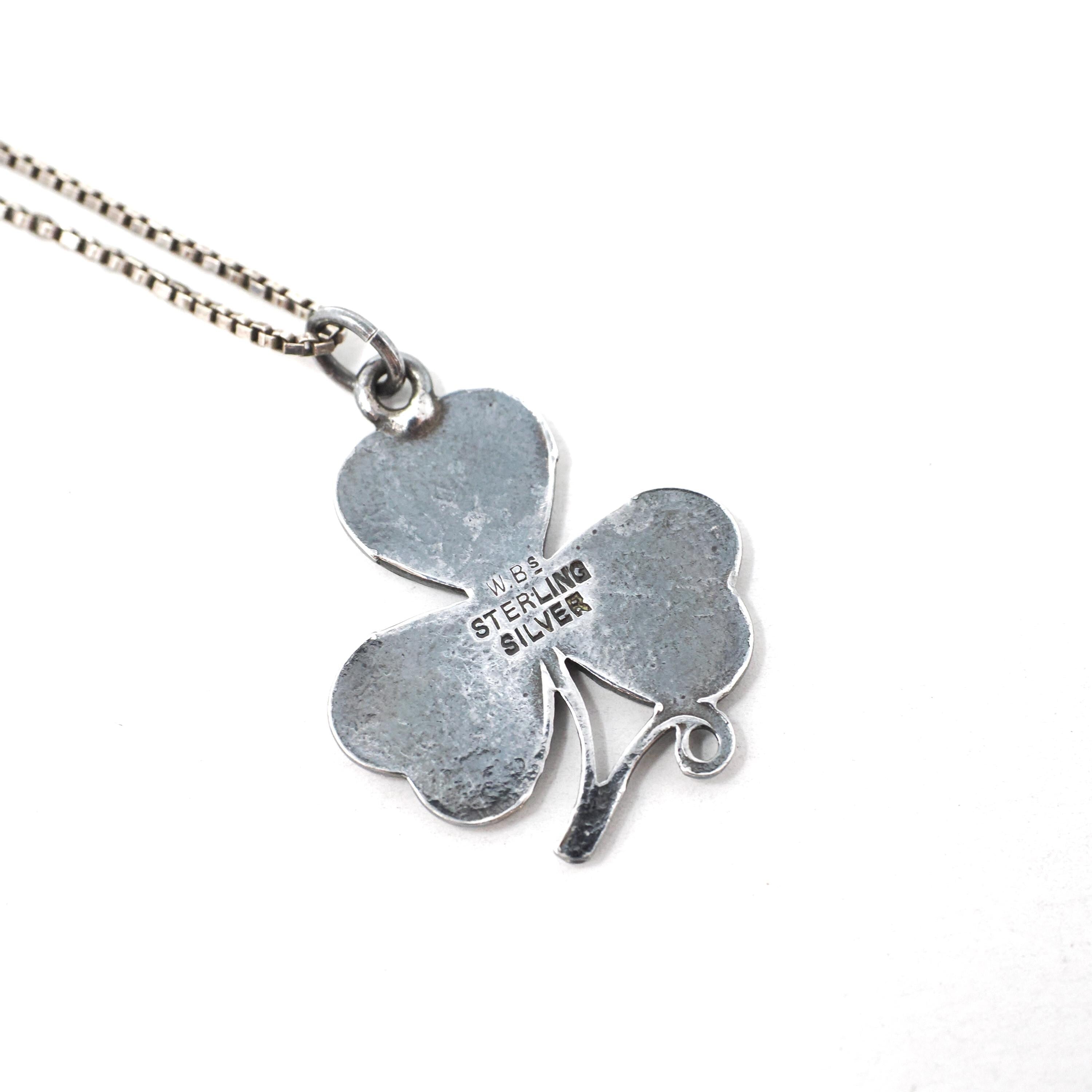Vintage Shamrock Necklace - Mid Century Sterling Silver Green Enamel Clover Pendant - Circa 1940s Three Leaf Wood Sorrel Good Luck Jewelry