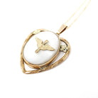 Vintage Aviation Locket - Mid Century Gold Filled Over Sterling Prop & Wings Heart Flower Necklace - Circa 1940s Era Mother Of Pearl Jewelry