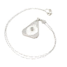 Rock Crystal Quartz Necklace - Art Deco 14k White Gold Oval Natural Diamond Pendant - Antique Circa 1930s Statement Filigree Fine Jewelry