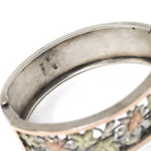 Antique Floral Bangle - Victorian Sterling Silver Pierced Floral Tri Tone Bracelet - Circa 1880s Rose & Yellow Gold Accented Fashion Jewelry