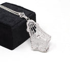 Art Deco Necklace - Vintage 10k White Gold .07 CT Diamond Lavalier Necklace - Circa 1930s Era Lacy Filigree Statement Fine Esemco Jewelry