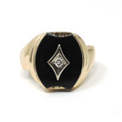 Vintage Onyx Ring - Mid Century 10k Yellow Gold Black Chalcedony Gemstone & Diamond Statement - Circa 1950s Era Size 8 1/2 Fine 50s Jewelry