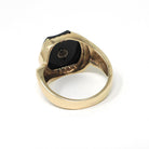 Vintage Onyx Ring - Mid Century 10k Yellow Gold Black Chalcedony Gemstone & Diamond Statement - Circa 1950s Era Size 8 1/2 Fine 50s Jewelry