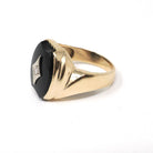 Vintage Onyx Ring - Mid Century 10k Yellow Gold Black Chalcedony Gemstone & Diamond Statement - Circa 1950s Era Size 8 1/2 Fine 50s Jewelry