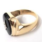 Vintage Onyx Ring - Mid Century 10k Yellow Gold Black Chalcedony Gemstone & Diamond Statement - Circa 1950s Era Size 8 1/2 Fine 50s Jewelry