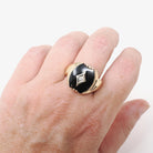 Vintage Onyx Ring - Mid Century 10k Yellow Gold Black Chalcedony Gemstone & Diamond Statement - Circa 1950s Era Size 8 1/2 Fine 50s Jewelry
