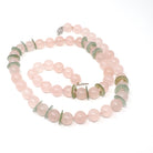 Rose Quartz & Jade Necklace - Mid Century Era Sterling Silver Tumbled Pink Bead And Green Disc Knotted Strand - Circa 1950s Fashion Jewelry