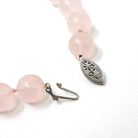 Rose Quartz & Jade Necklace - Mid Century Era Sterling Silver Tumbled Pink Bead And Green Disc Knotted Strand - Circa 1950s Fashion Jewelry