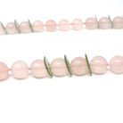 Rose Quartz & Jade Necklace - Mid Century Era Sterling Silver Tumbled Pink Bead And Green Disc Knotted Strand - Circa 1950s Fashion Jewelry