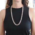 Rose Quartz & Jade Necklace - Mid Century Era Sterling Silver Tumbled Pink Bead And Green Disc Knotted Strand - Circa 1950s Fashion Jewelry