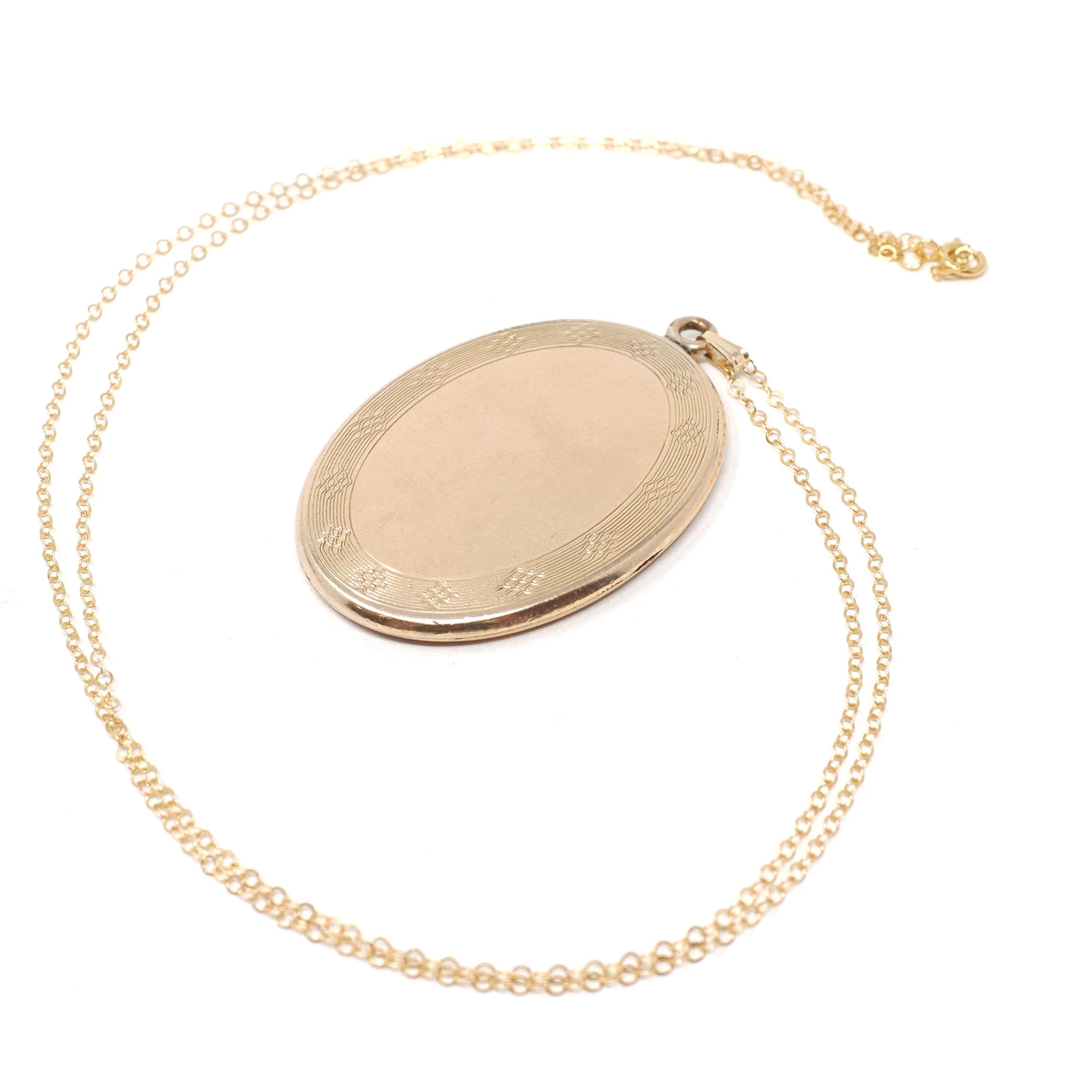 Antique Photo Locket - Edwardian Gold Filled Oval Pendant Necklace - Vintage Circa 1910s Era Keepsake Statement Jewelry