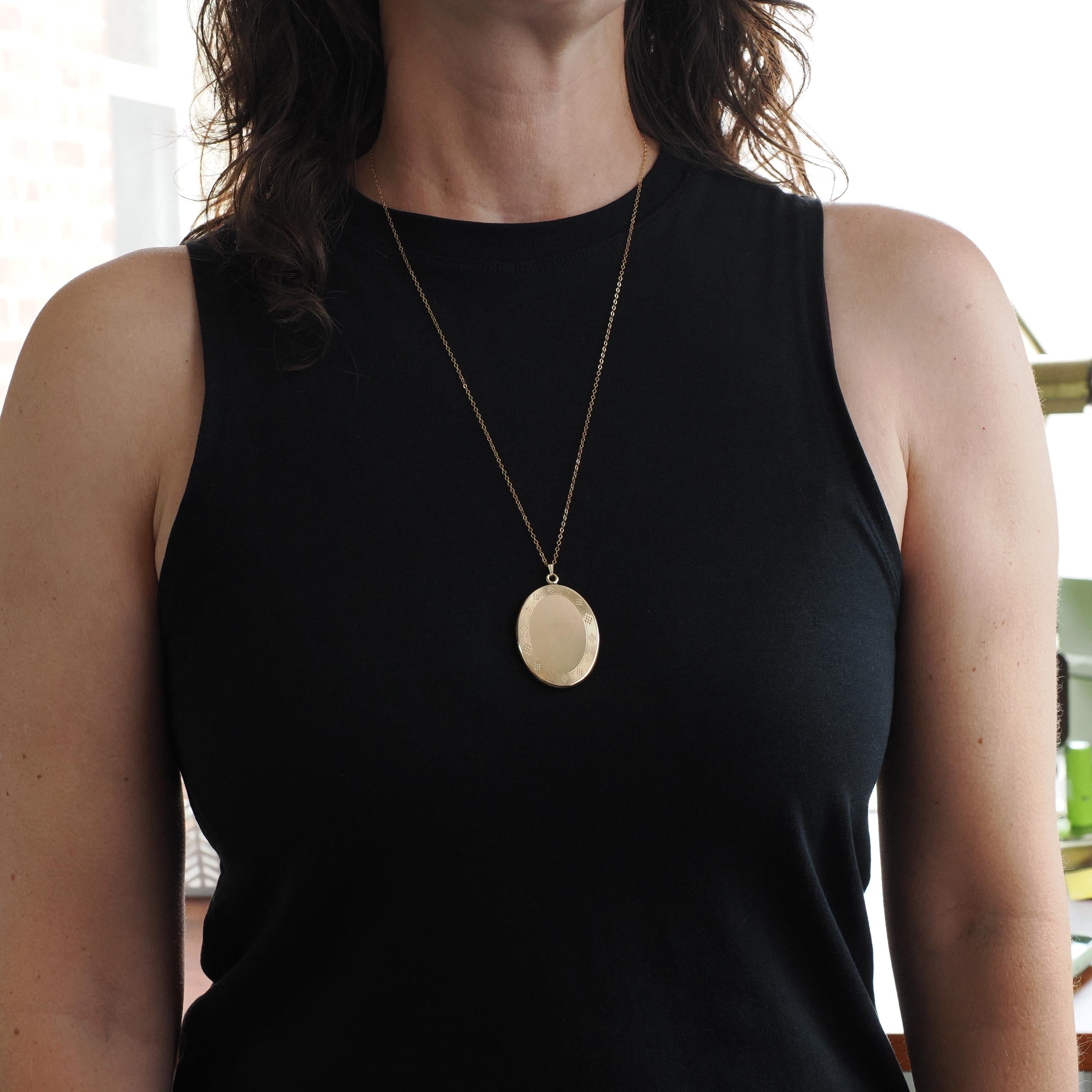 Antique Photo Locket - Edwardian Gold Filled Oval Pendant Necklace - Vintage Circa 1910s Era Keepsake Statement Jewelry