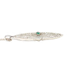 Art Deco Necklace - Vintage 10k White Gold Green Glass Simulated Emerald Conversion Pendant - Circa 1930s Statement Filigree Fine Jewelry
