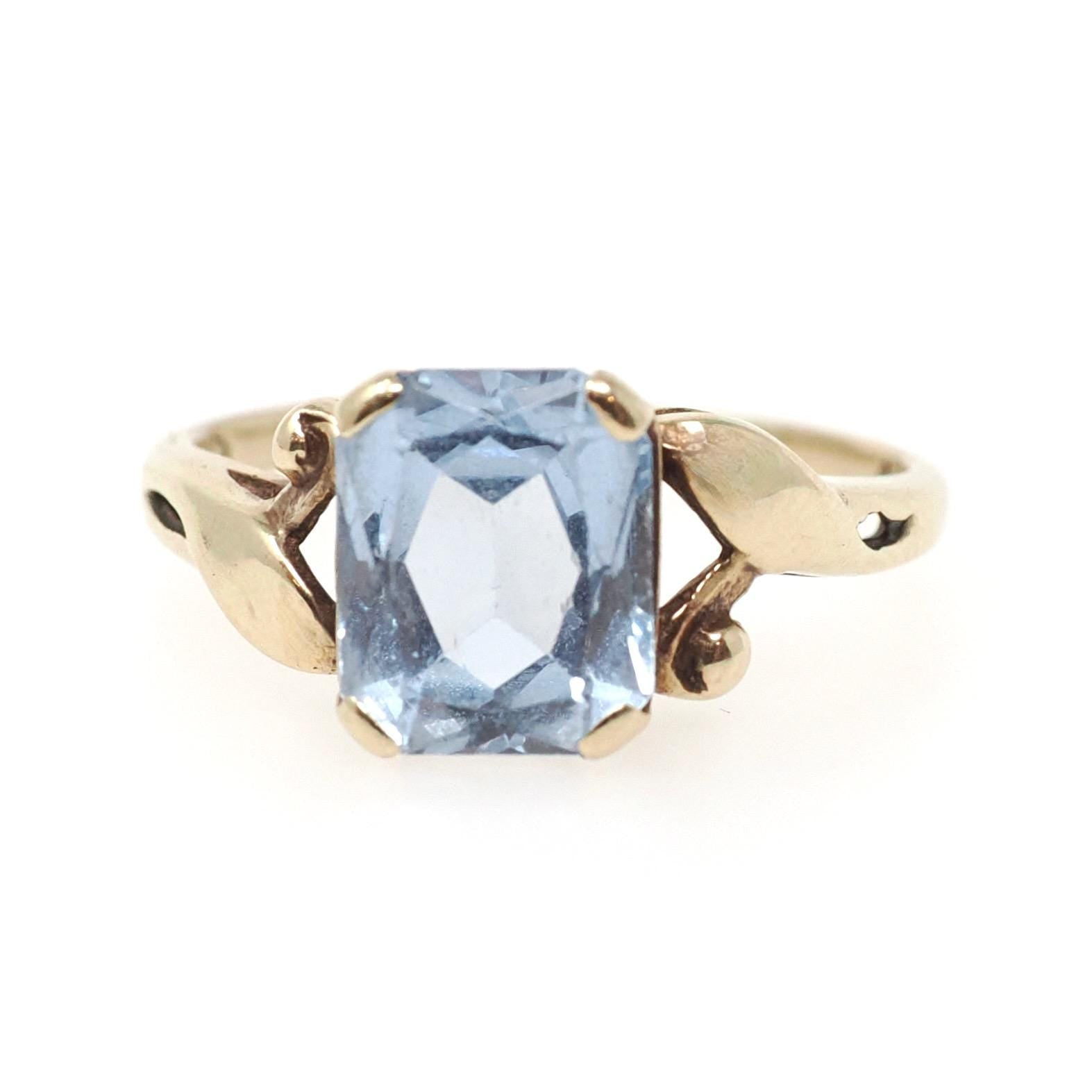 【匿名発送】【限定】Vintage Solid 10K SV925 Ring Created Spinel Ring - Retro 10k Yellow Gold Emerald Cut 1.93 CT