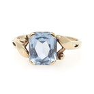 Created Spinel Ring - Retro 10k Yellow Gold Emerald Cut 1.93 CT Blue Stone - Vintage Circa 1940s Era Size 5 1/2 Statement Fine 40s Jewelry