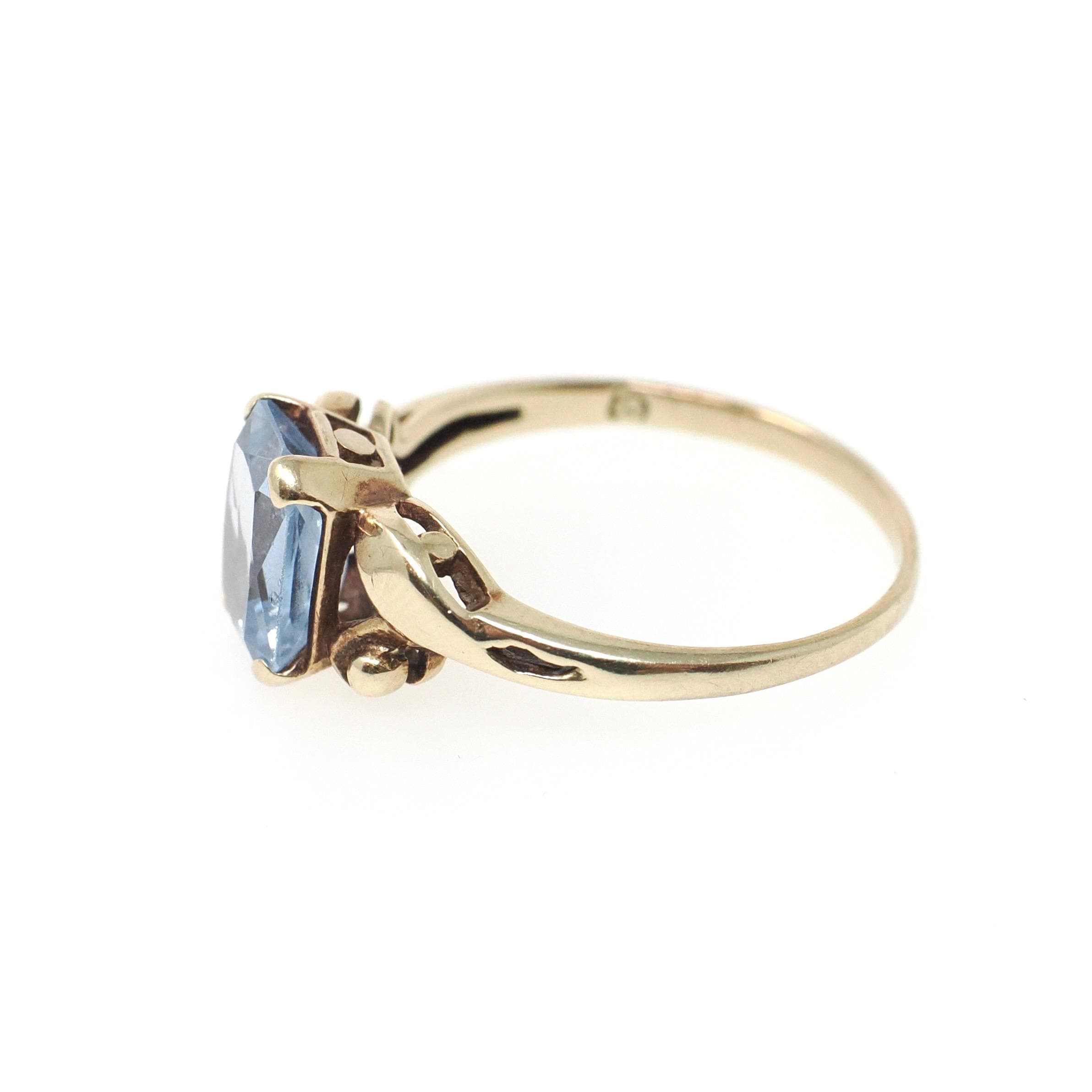 Created Spinel Ring - Retro 10k Yellow Gold Emerald Cut 1.93 CT