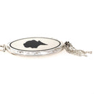 Antique Silhouette Locket - Art Deco Era Sterling Silver Oval Black Enamel Pendant Necklace - Vintage 1920s Female Portrait Tassel Jewelry