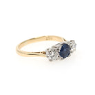 Vintage Sapphire & Diamond Ring - Mid Century 18k Yellow Gold Platinum Natural Three Stone - Circa 1950s Size 5 3/4 Fine Anniversary Jewelry