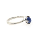 Created Star Sapphire Ring - Modern 14k White Gold Blue Cabochon Bypass Solitaire - Circa 1990s Size 5 1/4 September Birthstone Fine Jewelry