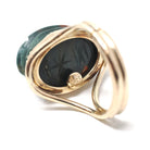 Bloodstone Scarab Ring - Mid Century Gold Filled Carved Natural Green Red Gem - Vintage Circa 1960s Era Size 5 1/4 Egyptian Revival Jewelry