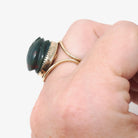 Bloodstone Scarab Ring - Mid Century Gold Filled Carved Natural Green Red Gem - Vintage Circa 1960s Era Size 5 1/4 Egyptian Revival Jewelry