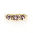 Vintage Amethyst Ring - Mid Century Era 18k Yellow Gold Natural Purple Gemstones - Hallmarked 1960 Size 3 3/4 Diamond Accents Fine Jewelry