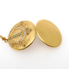Crescent Moon Locket - Antique Gold Filled Rhinestones Pendant Necklace - Edwardian Era Circa 1900s Celestial Floral Photo Keepsake Jewelry