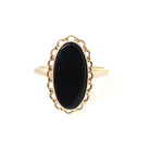Vintage Onyx Ring - Retro 10k Yellow Gold Natural Oval Black Chalcedony Gemstone - Circa 1970s Era Size 6 1/4 Statement Fine PSCO Jewelry